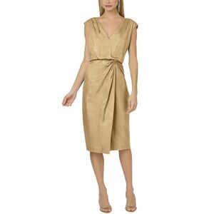 Adrianna by Adrianna Papell Womens Foil Woven Midi Dress 4 Light Gold - NWT $195